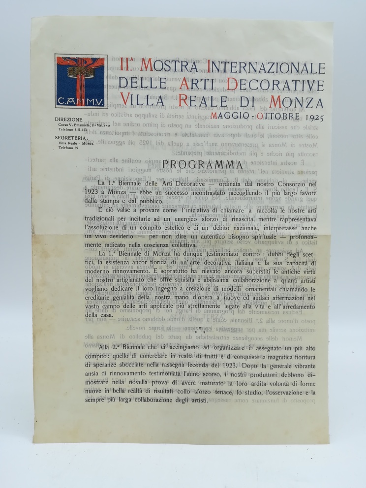II° Mostra Internazionale delle arti decorative Villa Reale di Monza. Maggio - Ottobre 1925. Programma...